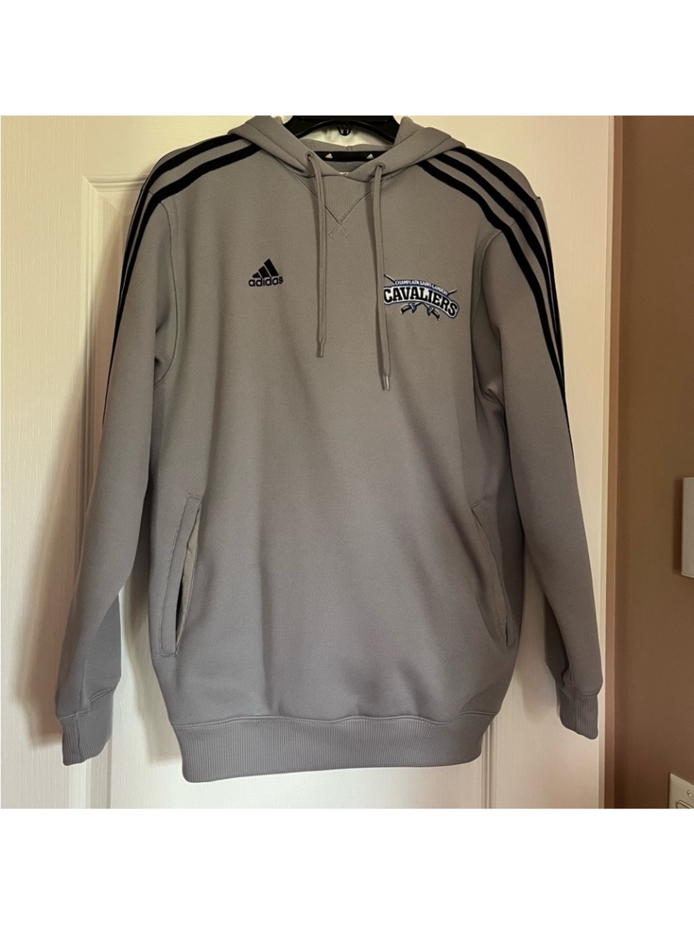 adidas Gray Cavaliers Pullover Hoodie with Black Stripes
